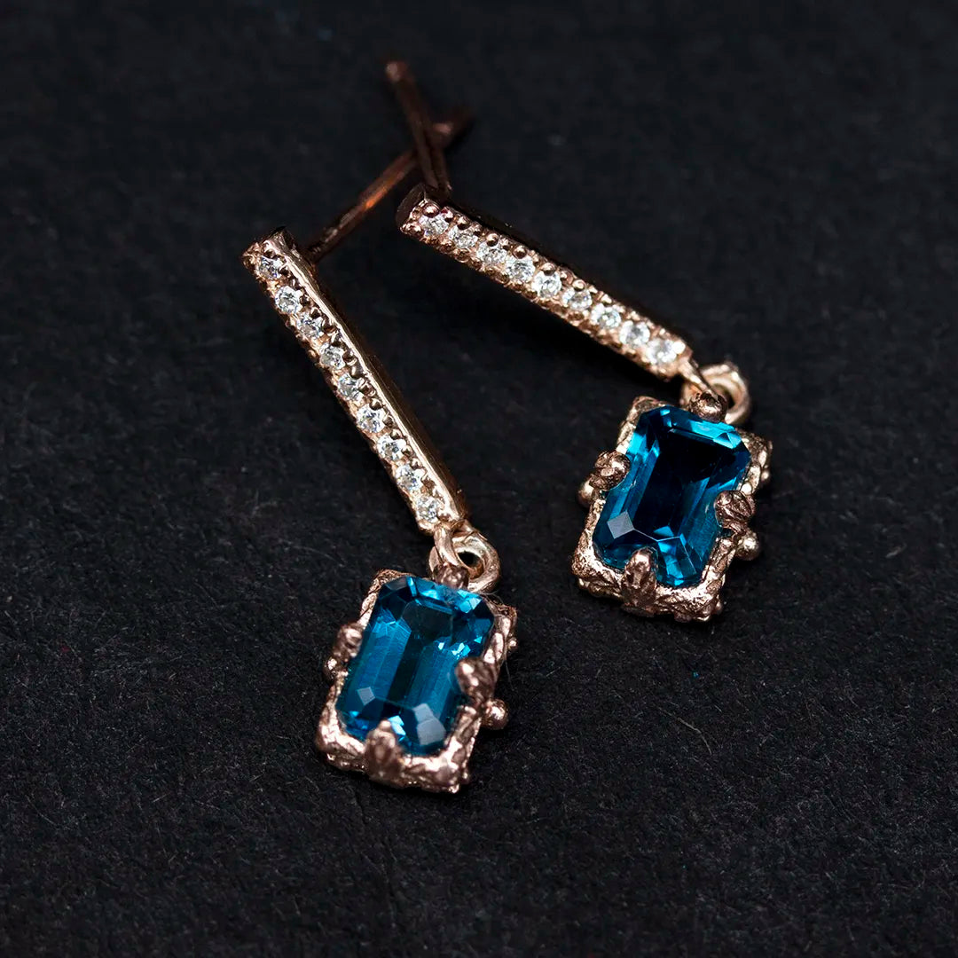 Natural Blue Topaz Gemstone Earrings