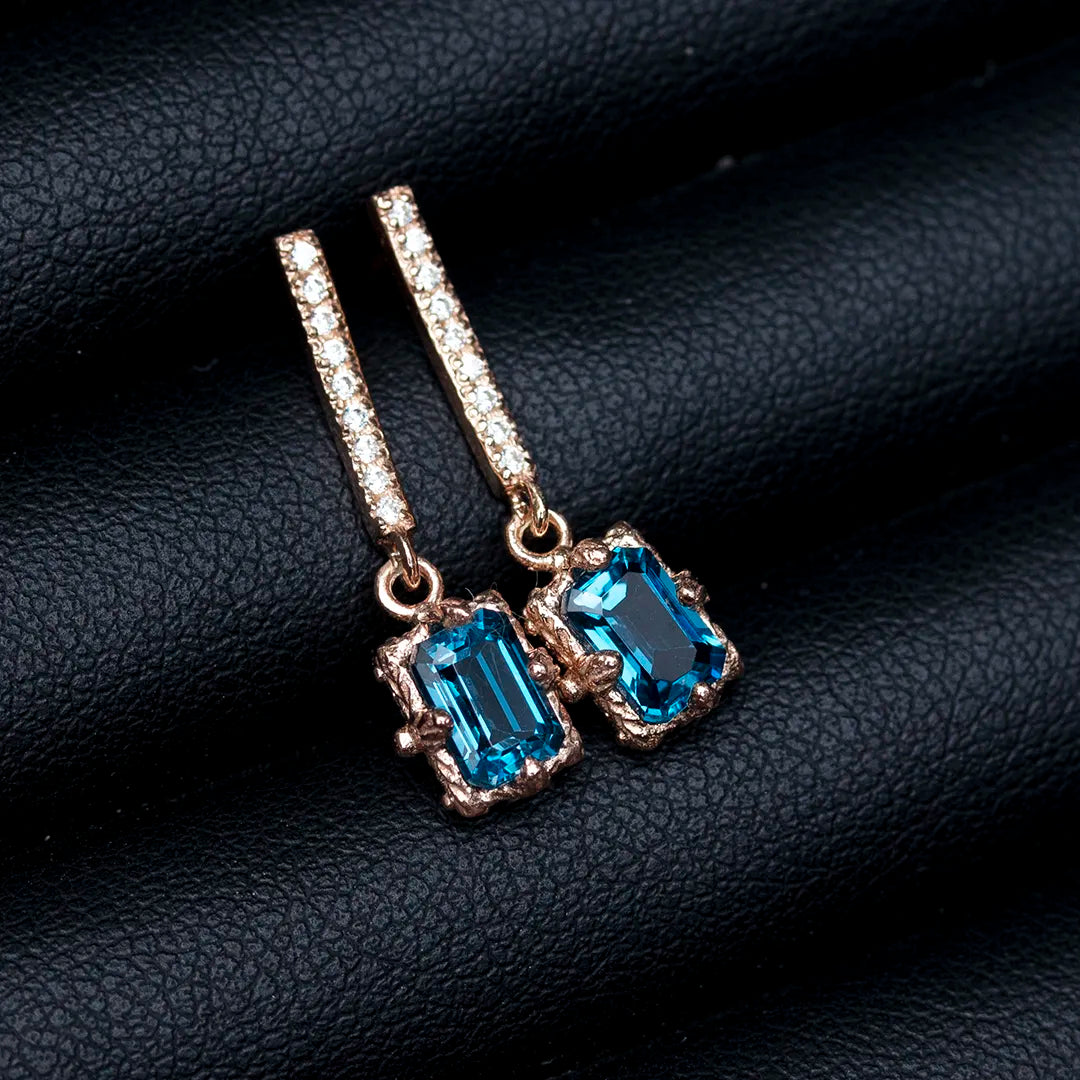 Natural Blue Topaz Gemstone Earrings