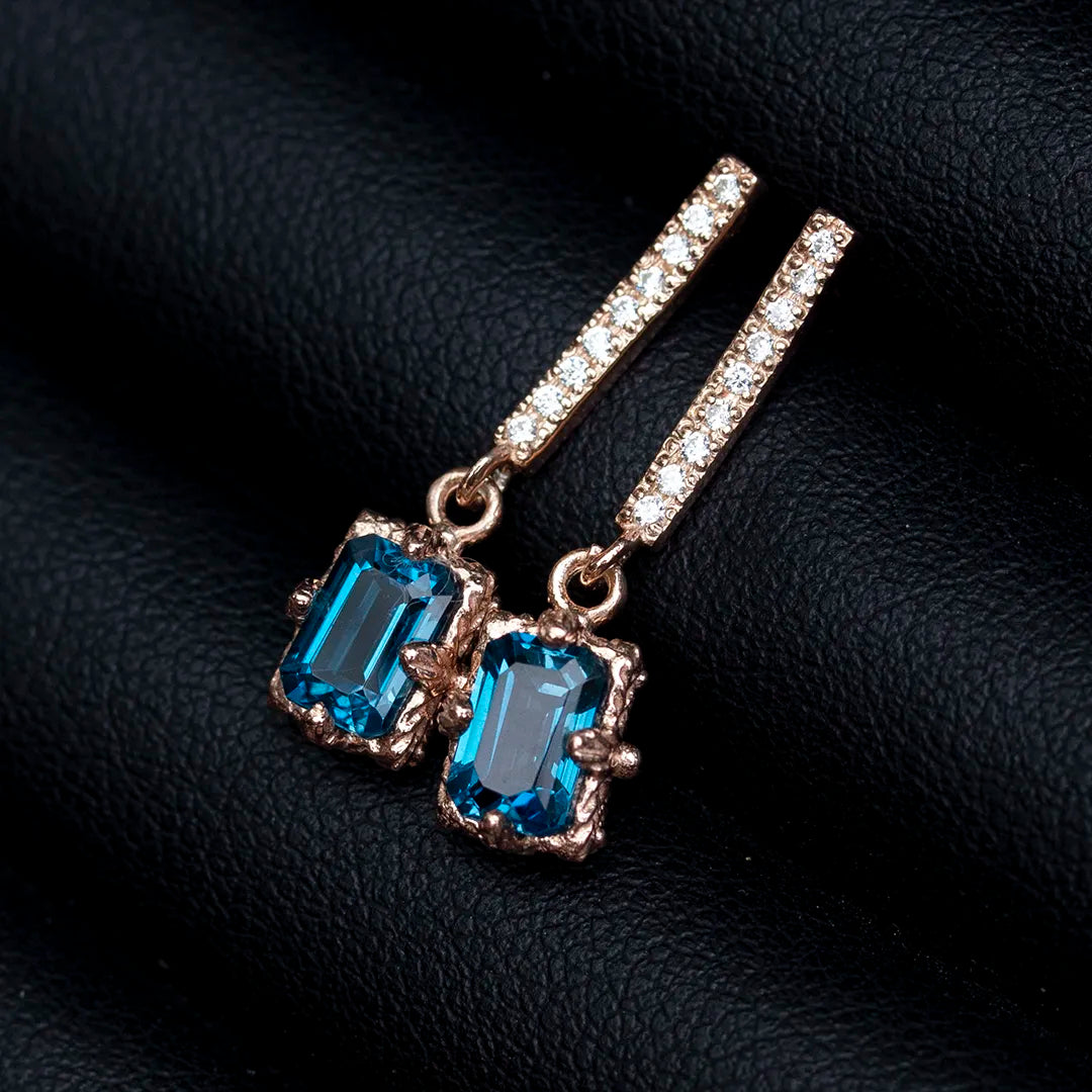 Natural Blue Topaz Gemstone Earrings