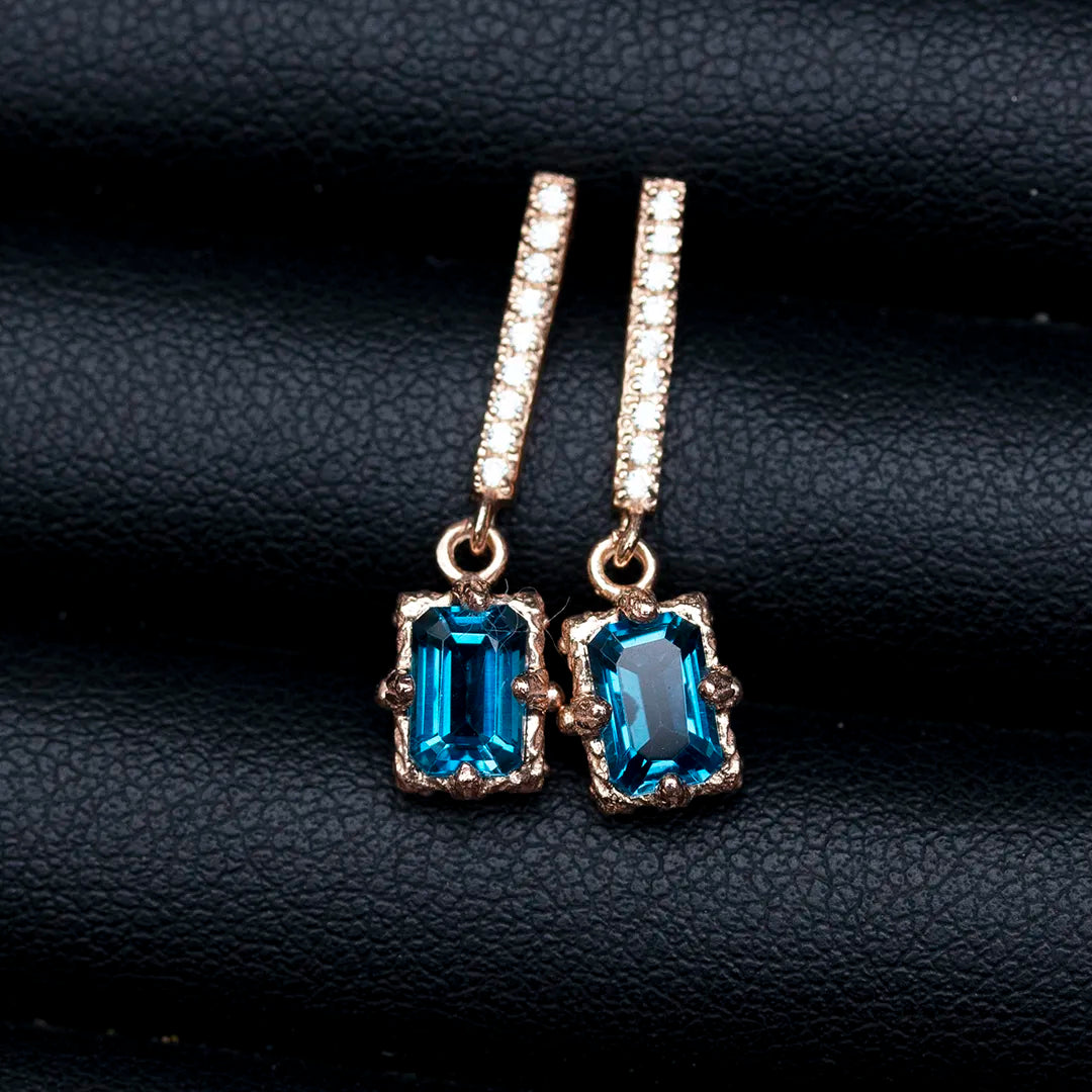 Natural Blue Topaz Gemstone Earrings